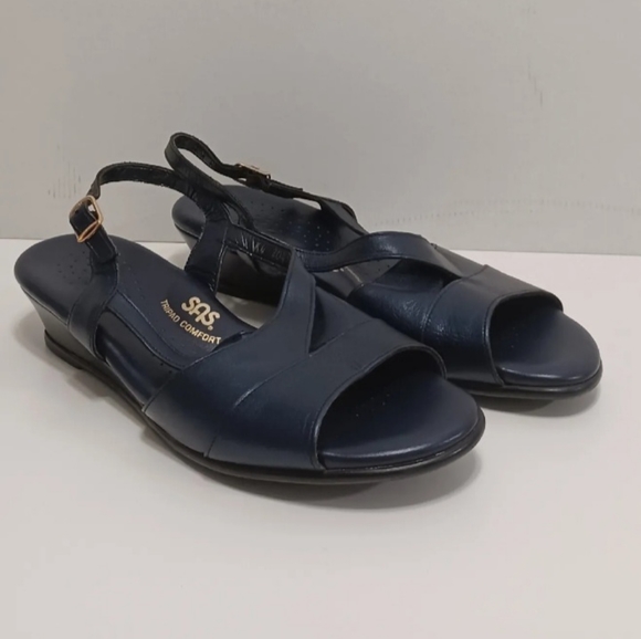 SAS Tripad Comfort Sandals Women’s Size 9.5M Navy Blue Leather Wedge MADE IN USA - Picture 5 of 5